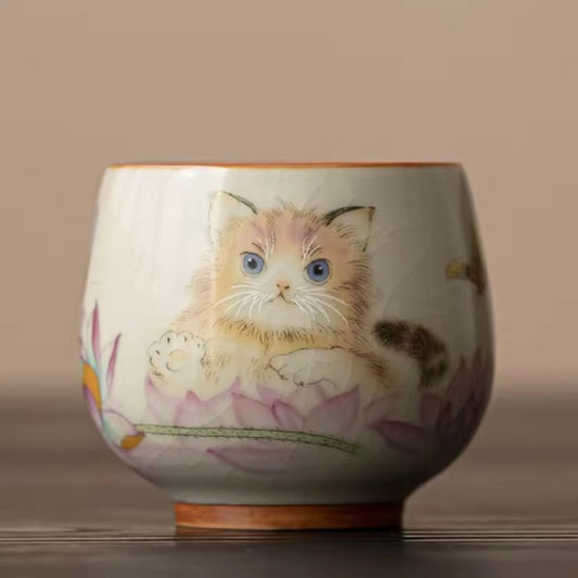 Lotus Cat Beige Ru Kiln Small Egg Cup Owner's Cup_China's Best Products