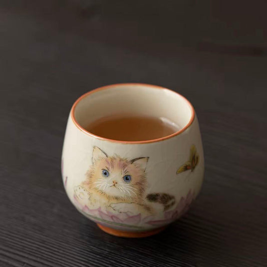 Lotus Cat Beige Ru Kiln Small Egg Cup Owner's Cup_China's Best Products
