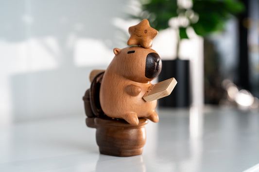 Capibara toilet solid wood carving magnetic suction cute creative decompression toy beech wood iPad home decoration